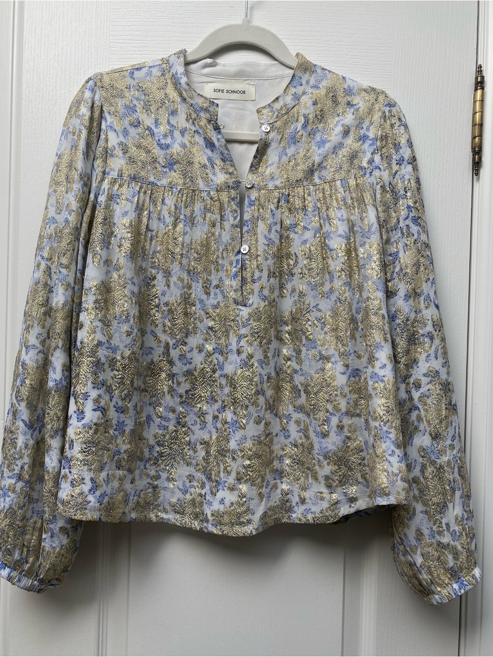 Sofie Schnoor Oversized Metallic Floral Long Sleeve Blouse